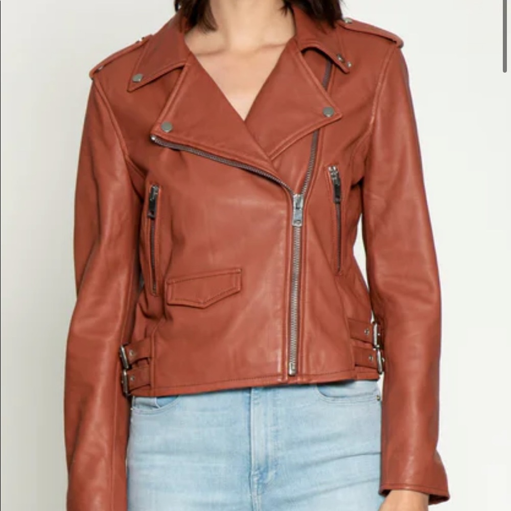 Walter Baker Leather Biker Jacket M Brown Clay Liz Moto Genuine Lamb Leather